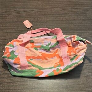 Neiman Marcus Small Camouflage Duffle Bag Green Peach Canvas Zip
